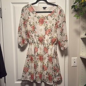 Love Floral Mini Dress with Red and Green Hues